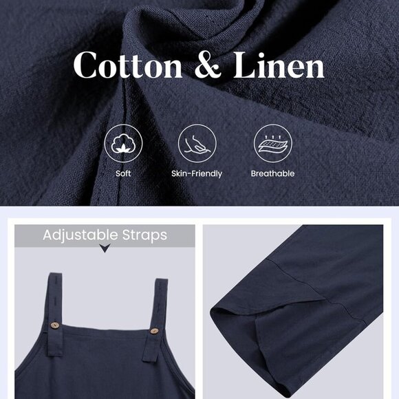 Womens Cotton Adjustable Casual Summer Bib Overalls Jumpsuits with Pockets - Picture 8 of 8